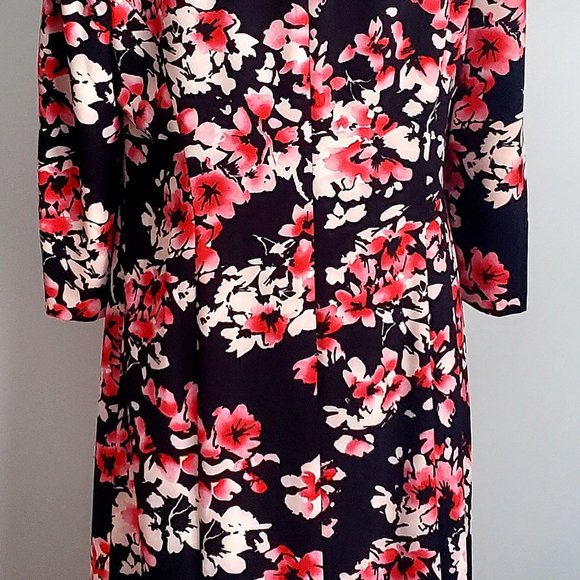 Women's Dress Ditzy Floral Black & Pink 3/4 Sleeve Cowl Neck Holiday Party Fun - Picture 4 of 10